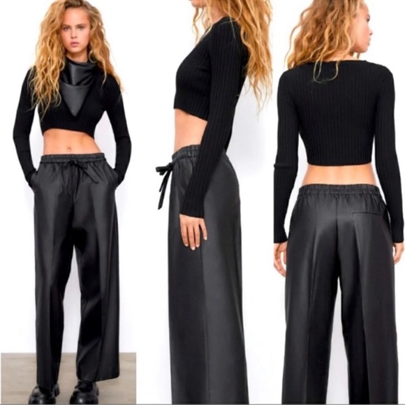 Zara BLK Wax Effect Pants - Sz Medium - NWT - Picture 5 of 9